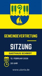 Sie sehen ein Plakat in den Farben blau und gelb mit dem Ulsniswappen, das die Gemeindevertreterstitzung ankündigt.
