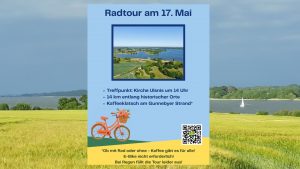 Plakat für eine Radtour. Im Hintergrund ein Rapsfeld an der Schlei