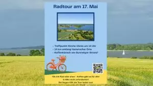 Plakat für eine Radtour. Im Hintergrund ein Rapsfeld an der Schlei